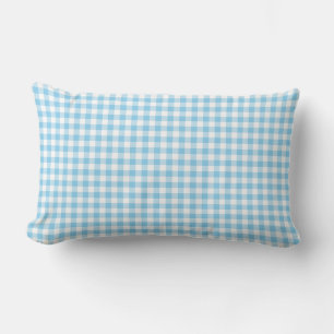 Baby Blue and White Medium Size Gingham Checks Lumbar Pillow
