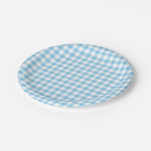 Baby Blue and White Medium Size Gingham Checks Paper Plates