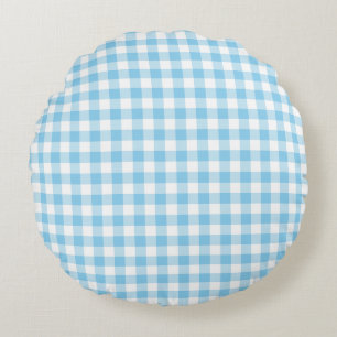 Baby Blue and White Medium Size Gingham Checks Round Pillow