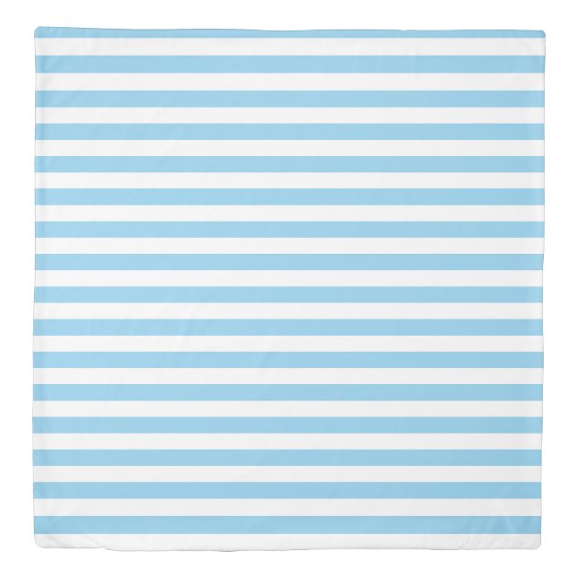Baby Blue and White Medium Size Horizontal Stripes Duvet Cover (Front)