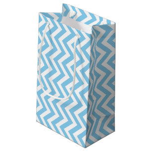 Baby Blue and White Medium Size Vertical Chevron Small Gift Bag