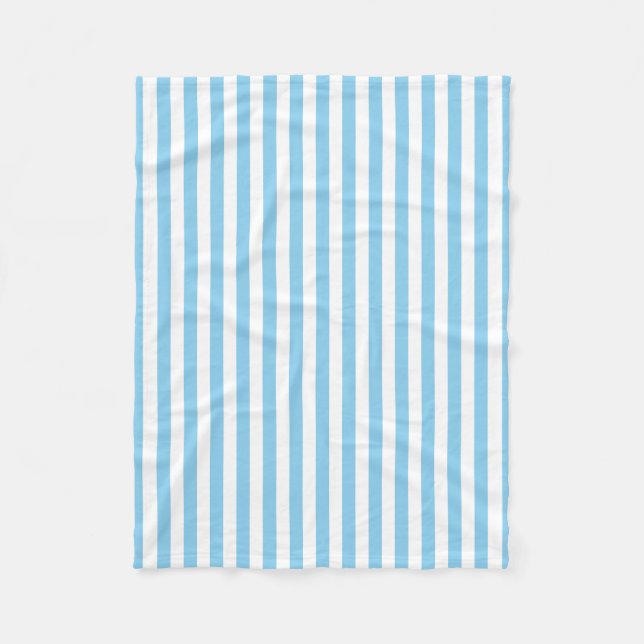 Baby Blue and White Medium Size Vertical Stripes Fleece Blanket (Front)