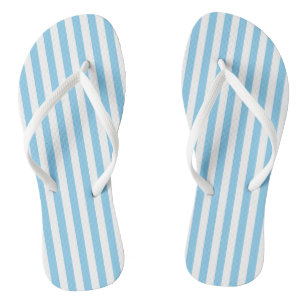 Baby Blue and White Medium Size Vertical Stripes Flip Flops