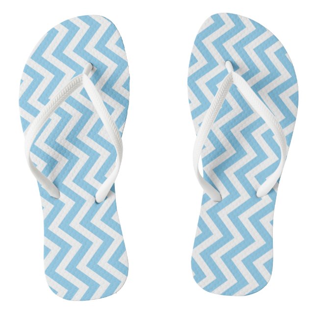 Baby Blue and White Medium Vert. Chevron Stripes Flip Flops (Footbed)
