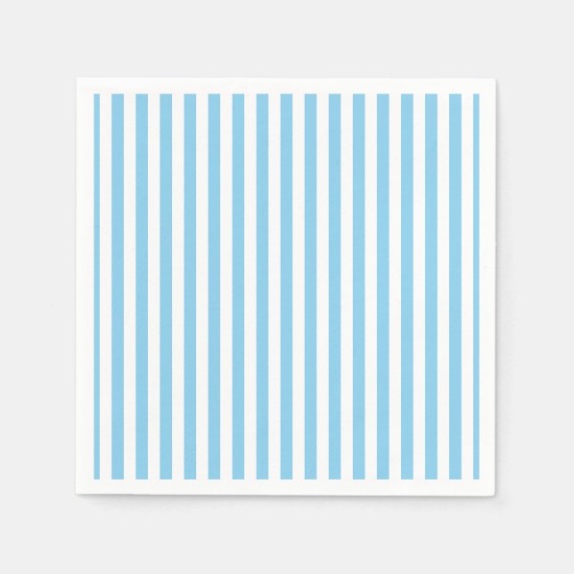 Baby Blue and White Medium Vertical Stripes Paper Napkins (Front)