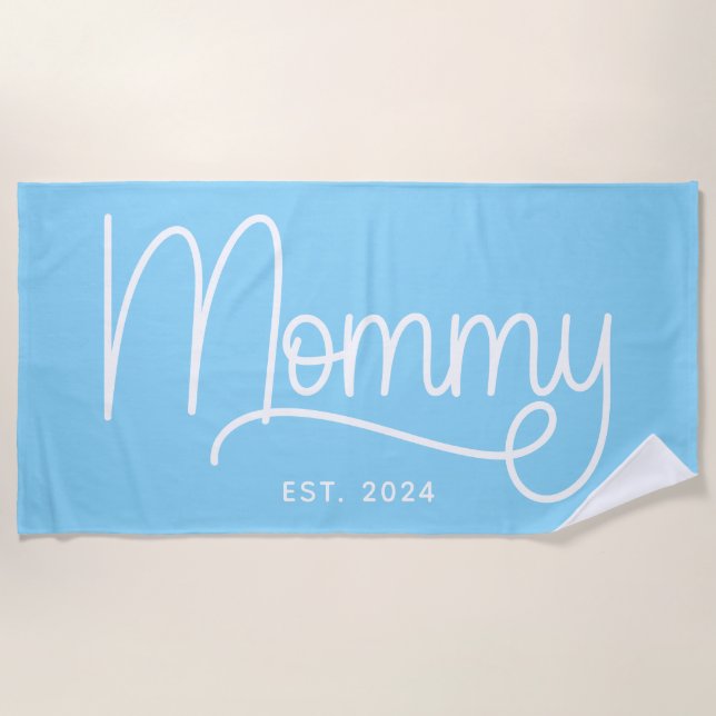 Baby Blue and White Monoline Mommy Beach Towel (Front)