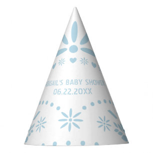 Baby blue and white papel picado baby boy shower party hat