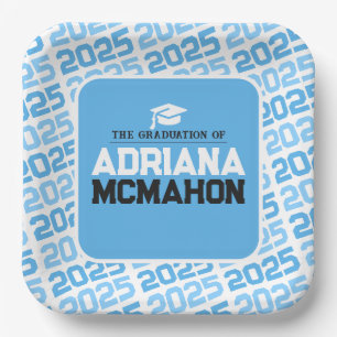 Baby Blue and White Personalized Graduation Paper Plates