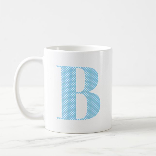 Baby Blue and White Polka Dot Monogram Coffee Mug (Left)