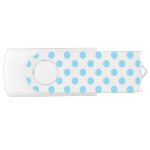 Baby blue and white polka dots flash drive