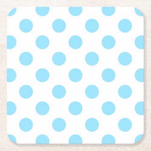 Baby blue and white polka dots square paper coaster