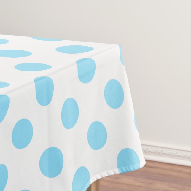 Baby blue and white polka dots tablecloth (In Situ)