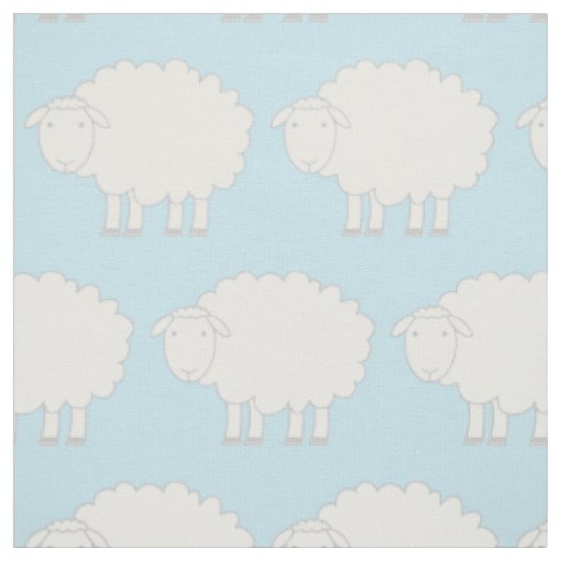 Baby blue and white sheep farm animal print fabric