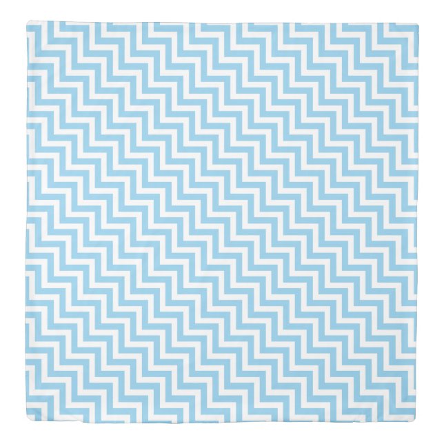 Baby Blue and White Small Diagonal Chevron Stripes Duvet Cover (Front)