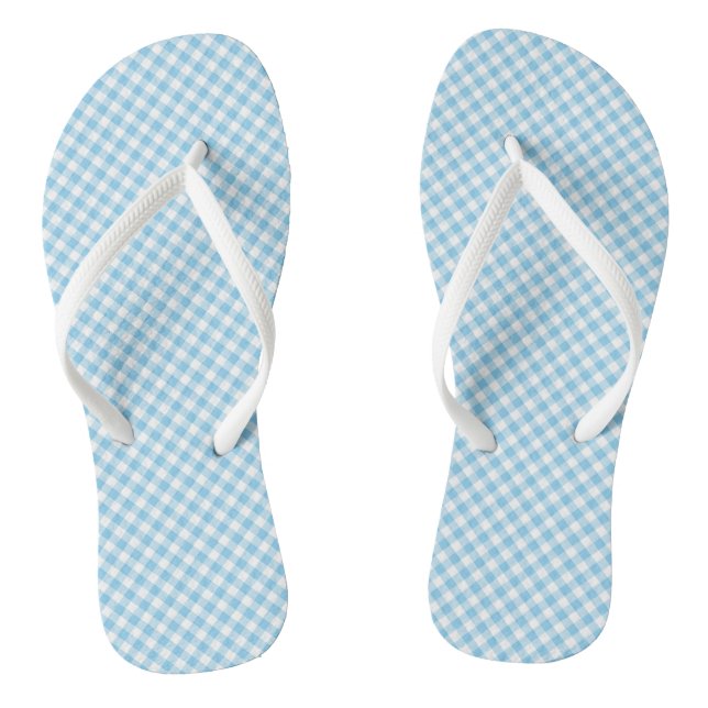 Baby Blue and White Small Diagonal Gingham Checks Flip Flops (Footbed)