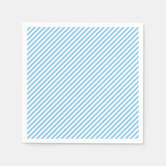 Baby Blue and White Small Diagonal Stripes Paper Napkins (Front)