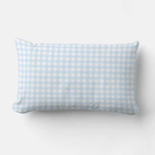 Baby Blue and White Small Gingham Check Pattern Lumbar Pillow