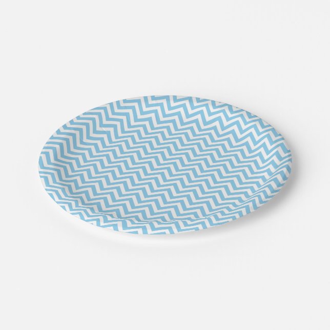 Baby blue and White Small Size Chevron Stripes Paper Plates (Angled)