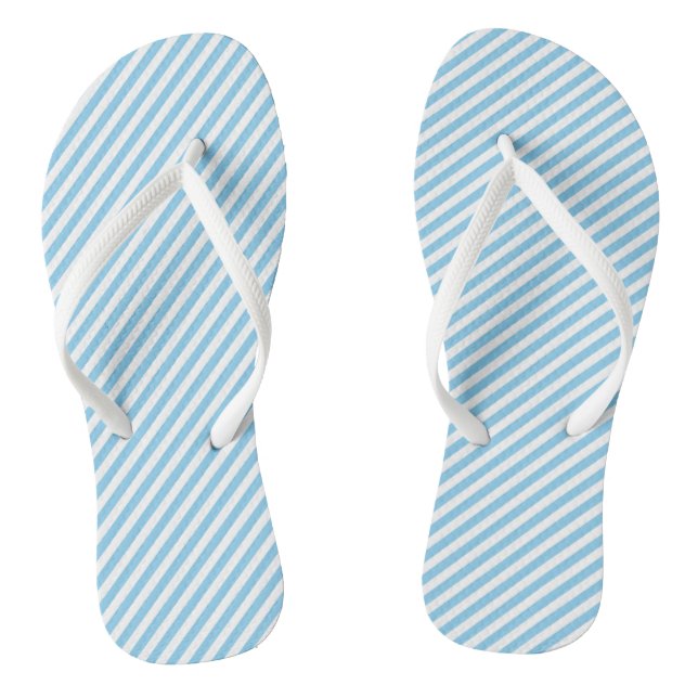 Baby Blue and White Small Size Diagonal Stripes Flip Flops (Footbed)