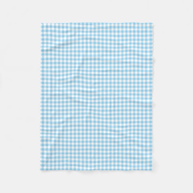 Baby Blue and White Small Size Gingham Checks Fleece Blanket (Front)