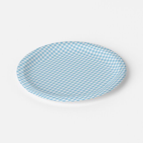 Baby Blue and White Small Size Gingham Checks Paper Plates