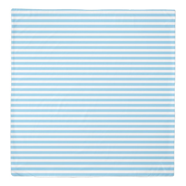 Baby Blue and White Small Size Horizontal Stripes Duvet Cover (Front)