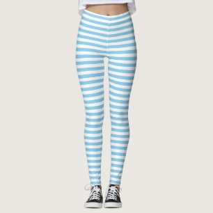 Baby Blue and White Small Size Horizontal Stripes Leggings