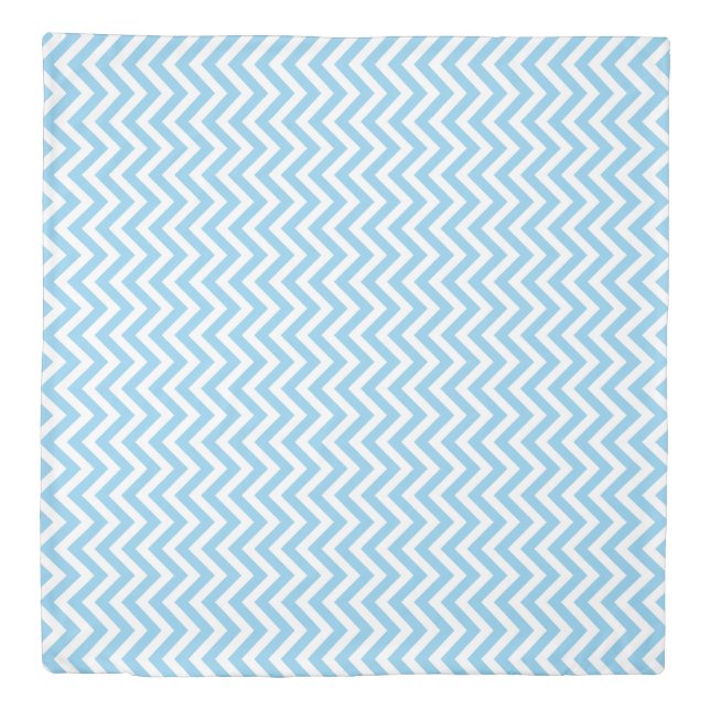 Baby Blue and White Small Vertical Chevron Stripes Duvet Cover (Front)
