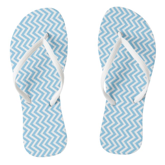 Baby Blue and White Small Vertical Chevron Stripes Flip Flops (Footbed)