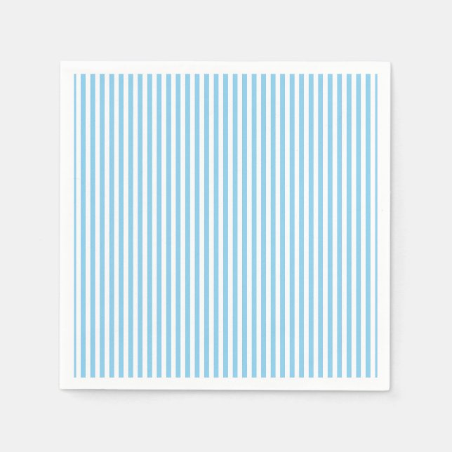 Baby Blue and White Small Vertical Stripes Paper Napkins (Front)