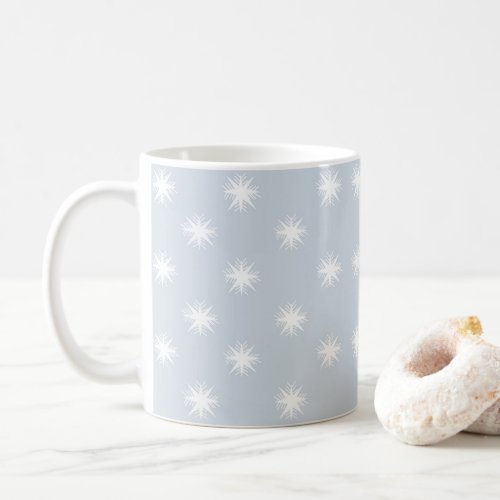 baby blue and white Snowflake Pattern Print Coffee Mug