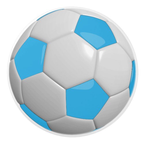 Baby Blue and White Soccer Ball  Football Ceramic Knob