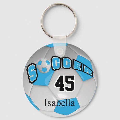 Baby Blue and White  Soccer Ball Keychain