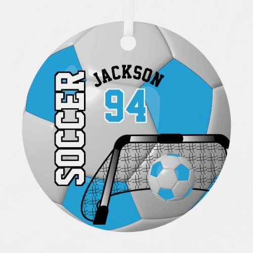 Baby Blue and White Soccer Ball Metal Ornament
