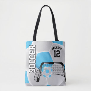Baby Blue and White Soccer Ball Tote Bag