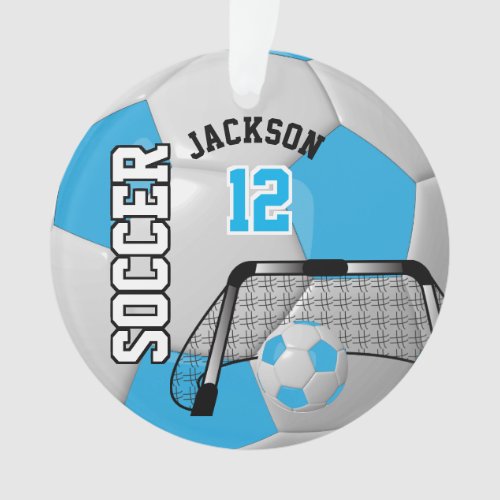 Baby Blue and White Soccer  Design Ornament