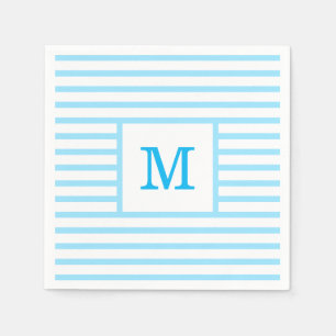 Baby Blue and White Stripes Custom Monogram Napkins
