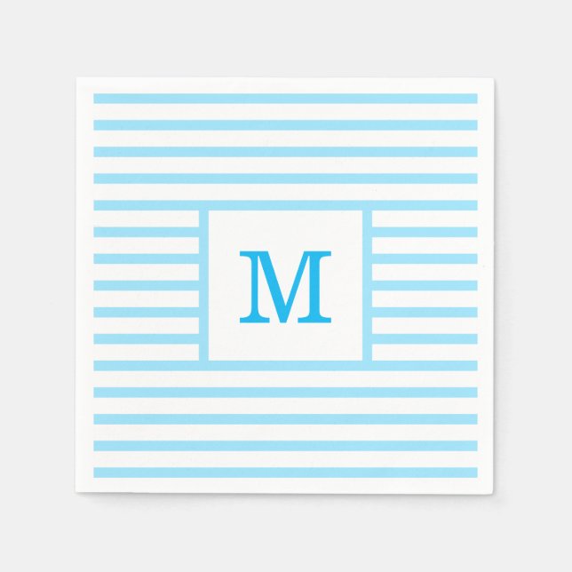 Baby Blue and White Stripes Custom Monogram Napkins (Front)