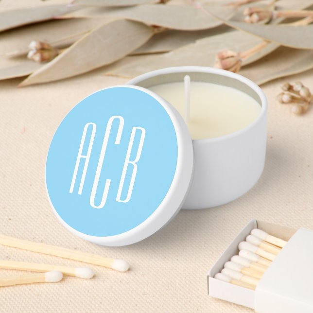 Baby  Blue and White Three Letter Monogram Mini Candle Favors (Insitu)