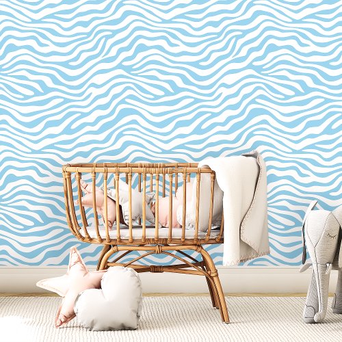 Baby Blue and White Zebra Stripe Wallpaper