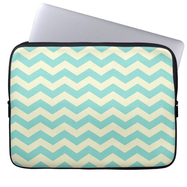 Baby Blue and Yellow Zig Zag Pattern Laptop Sleeve (Front)