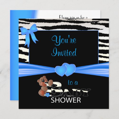 Baby Blue and Zebra Stripes for a Baby Shower Invitation