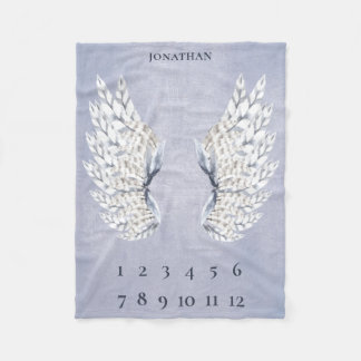 Baby Blue Angel Wings Monthly Milestone Fleece Blanket