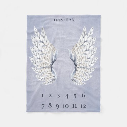 Baby Blue Angel Wings Monthly Milestone Fleece Blanket
