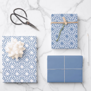 Baby Blue Arabesque Pattern Design Wrapping Paper Sheets