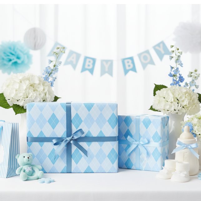 Baby Blue Argyle Baby Shower Wrapping Paper (Baby Blue Argyle Wrapping Paper for Baby Boy. Simple Baby Blue Diamond Pattern for Boy Baby Shower)
