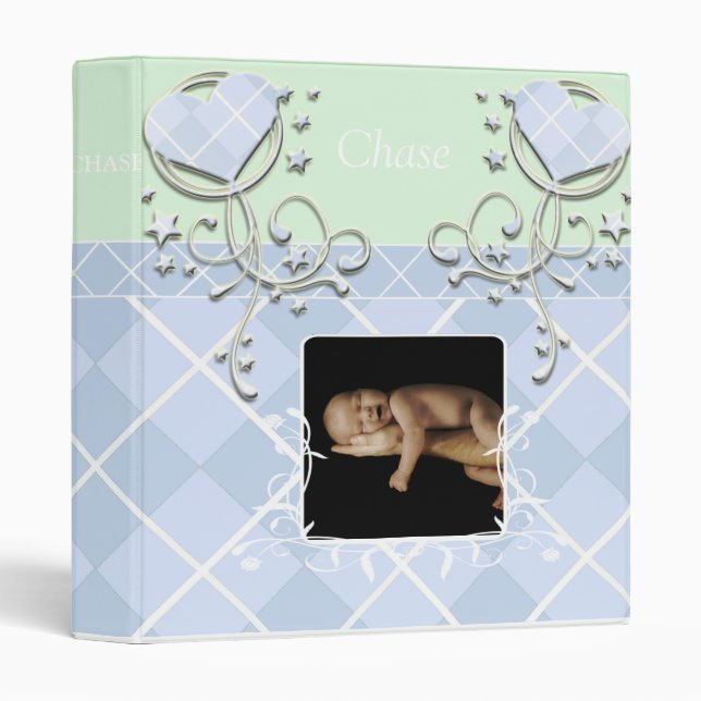 Baby Blue Argyle Heart Swirls-Your Photo 3 Ring Binder (Front/Spine)