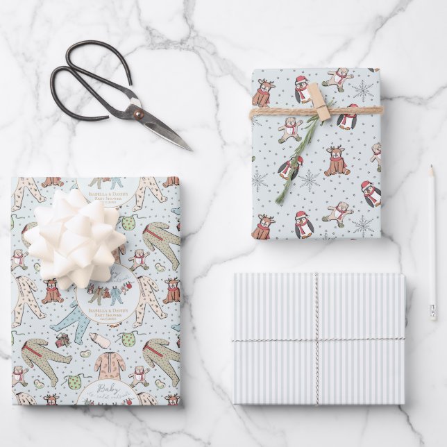 Baby Blue Baby Its Cold Outside Winter Baby Shower Wrapping Paper Sheets (Front)