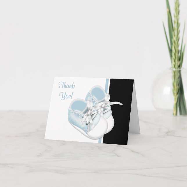 Baby Blue Baby Shoes Thank You Cards (Front)