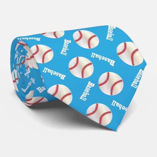Baby Blue Baseball Fun Neck Tie (Rolled)